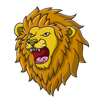 Lion Head Icon Cartoon. Wildlife Jungle Mascot Vector Illustration. Zoology Mammal Character