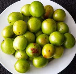 Umbu is a typical fruit endemic to the central region of Brazil. Top view