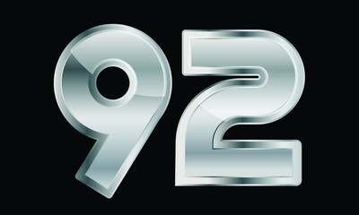 92 Silver Elegant Modern 3D Number