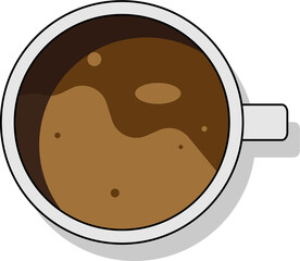 The cup of coffee seen from above. Vector illustration of coffee in a cup from above. A cup of aromatic americano.