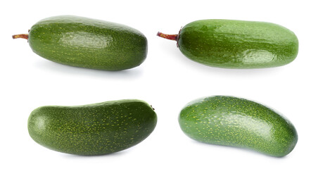 Set with fresh seedless avocados on white background. Banner design