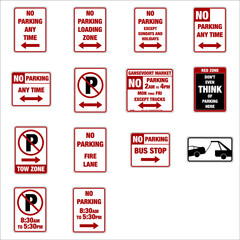 Road signs in the United States, traffic codes in the United States. Road signs vector for educational use in driving school. No Parking road signs of United States.