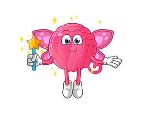 yarn ball fairy with wings and stick character. cartoon mascot vector