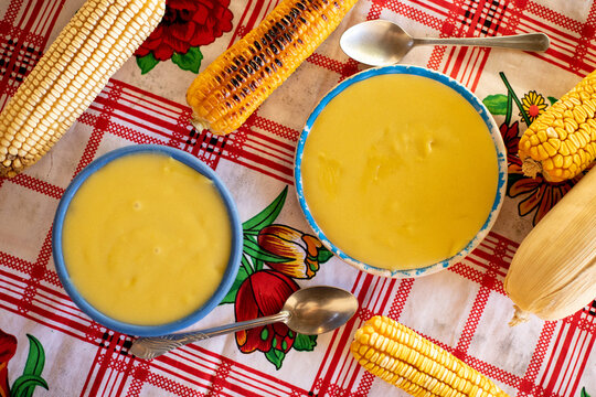 Plate of traditional atole, a meal made of sweet corn