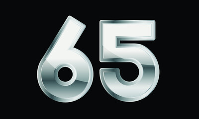 65 Silver Elegant Modern 3D Number