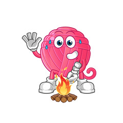 yarn ball roasting marshmallows character. cartoon mascot vector