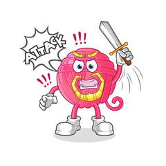 yarn ball knights attack with sword character. cartoon mascot vector