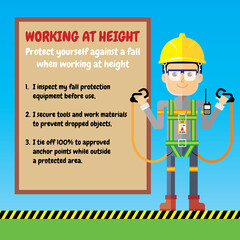 Working at height safety tips against fall presentation illustration.