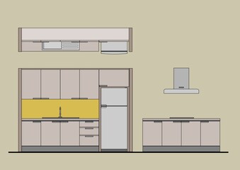 Vector CAD Blocks style Kitchen cabinet used in architecture presentation