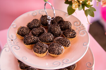 Tasty granulated chocalate candies for special events and birthday parties. Famous brazilian sweet called 