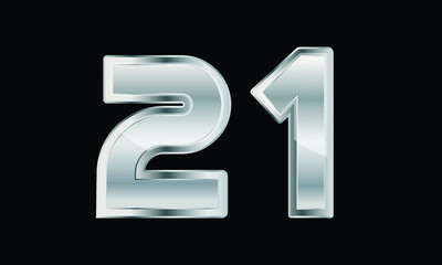 21 Silver Elegant Modern 3D Number