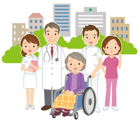 介護　高齢者と病院関係の人たち