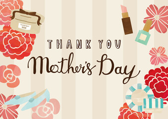 母の日 水彩タッチお花とプレゼントアイテムのストライプデザイン Wall Mural Kinonoko