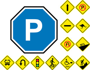 Set of road signs isolated on white background. Vector illustration