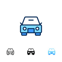 Car front icon in different style. Colored and black color car front view vector icons designed in filled outline, line, glyph and solid style. Vector illustration isolated on white background. EPS 10