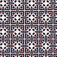 Seamless abstract pattern in flat red blue black white. High quality illustration. Abstract modern blobs of red and blue overlaid to form a modern attractive abstract seamless surface design.