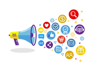 Digital marketing concept with megaphone, social media  online marketing icon