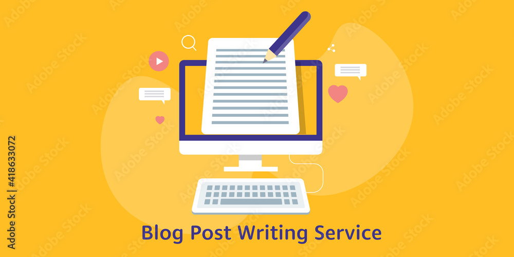 Poster flat design concept of professional blog post writing service, creating unique content for online bu