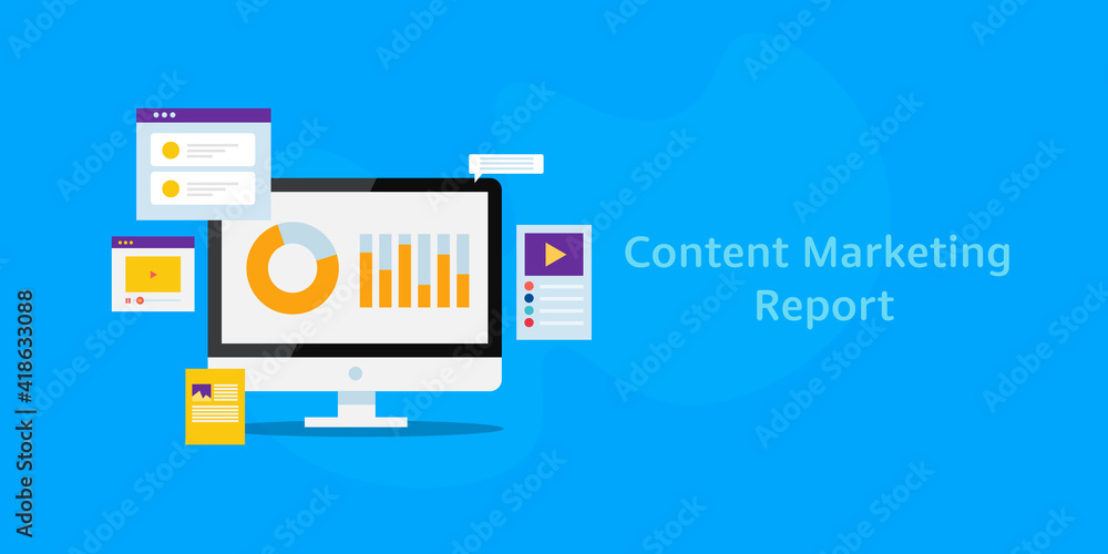 Poster content marketing, web content strategy, business data report showing on software dashboard, compute