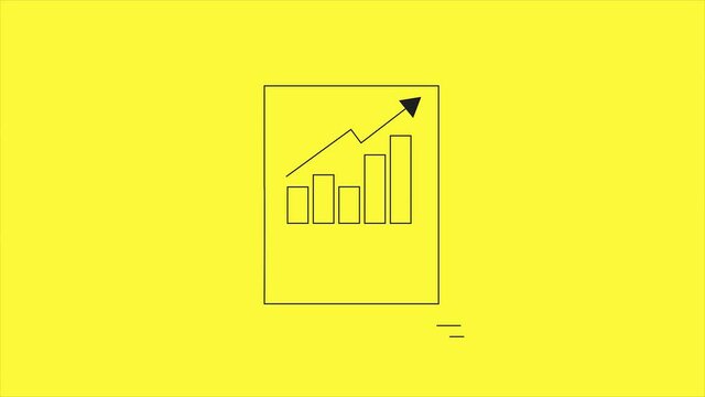 Conceptual line animation of financial statement, business report, accounting data icon with yellow background.