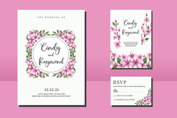 Wedding invitation frame set, floral Sakura watercolor hand drawn Cherry Blossom Flower design Invitation Card Template