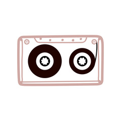 Vintage and retro tape cassette. Retro mixtape, 1980s pop songs tapes and stereo music cassettes. 90s hifi disco dance audiocassette, analogue player record cassette icon. Hand drawn colored elements.