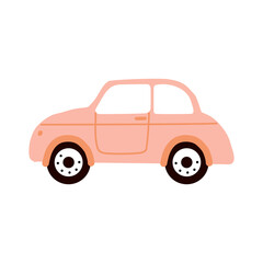 Cute colorful retro pink car icon elements illustration. Hand drawn vehicle style for design of children's rooms, clothing, textiles.
