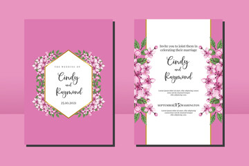 Wedding invitation frame set, floral Sakura watercolor hand drawn Cherry Blossom Flower design Invitation Card Template