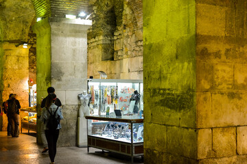 An boutique selling jewelry, gift and outfits in the Roman underground marketplace of Diocletian's...
