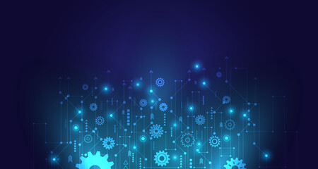 Gear wheel pattern on powder circuit, electronic light line on background.EP-7.