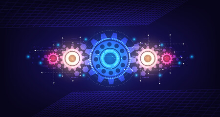 Gear wheel pattern on powder circuit, electronic light line on background.EP-8.