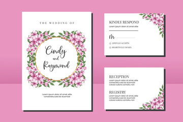 Wedding invitation frame set, floral Sakura watercolor hand drawn Cherry Blossom Flower design Invitation Card Template