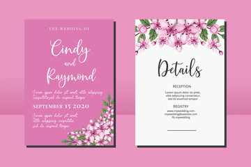 Wedding invitation frame set, floral Sakura watercolor hand drawn Cherry Blossom Flower design Invitation Card Template