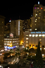 Fototapeta na wymiar Tilt-shift lens effect of San Francisco Union Square at night.