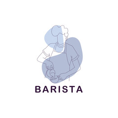Barista man line art drawing 