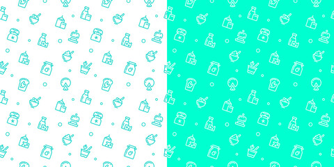 Seamless vector patterns of milk icons. Milk background, monochrome icons, background of farm products. Cartoon pattern. Template for packaging dairy products. Yogurt, organic products.