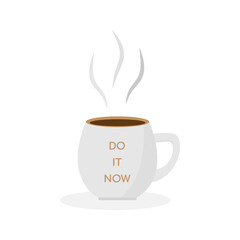 A mug of hot, delicious coffee. Aromatic coffee with smoke. Flat vector illustration