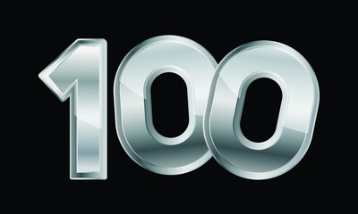 100 Silver Elegant Modern 3D Number