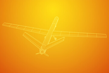 Military drone combat unmanned aerial vehicle. Recon aircraft plane. Wireframe low poly mesh vector illustration.