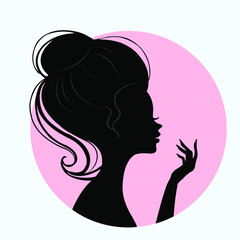 Silhouette of a girl on pastel background. Side profile portrait of a lady for social media profile or avatar.