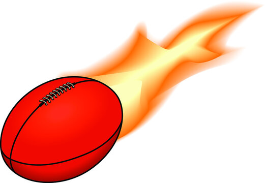 An Australian Rules football trailing fire flame