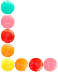 Bouton bonbon acidulé en angle de page, fond blanc 