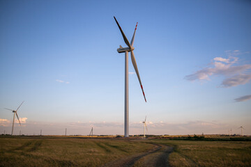 A group of wind turbines in Kazakh steppe.