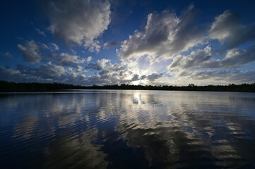 Nine Mile Pond afternoon cloudscape and reflections in Everglades National Park, Florida in winter.