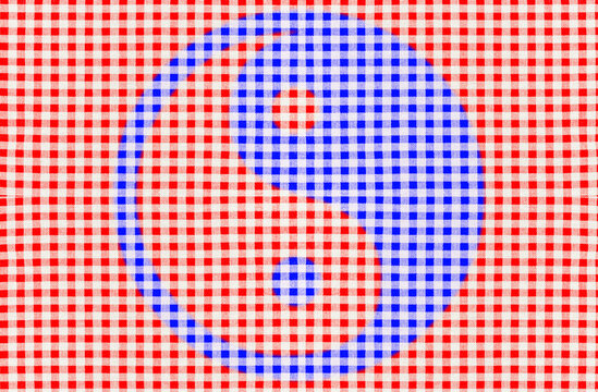 Symbole yin yang sur tissu Vichy &agrave; petits carreaux 