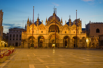 View of the medieval Cathedral of San Marco in the early morning. Venice, Italy