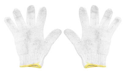 White cotton construction gloves on white background