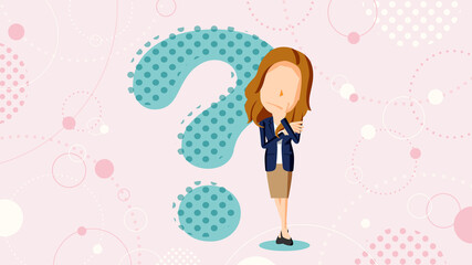 考え込むスーツ姿の女性のイラスト	