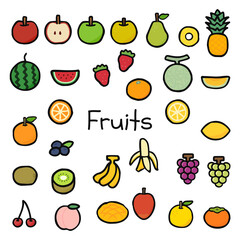 かわいいシンプルなフルーツのイラストセット 手描き