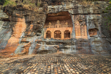 Beautiful Jain Statues carved on the rock near Gwalior Fort, Gwalior, Madhya Pradesh, India